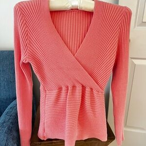 Women's Ribbed V-Neck Sweater - Pink